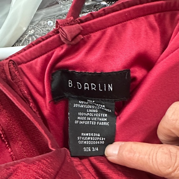 B Darlin Burgundy Spaghetti-Strap A-Line Prom Dress - Picture 2 of 3